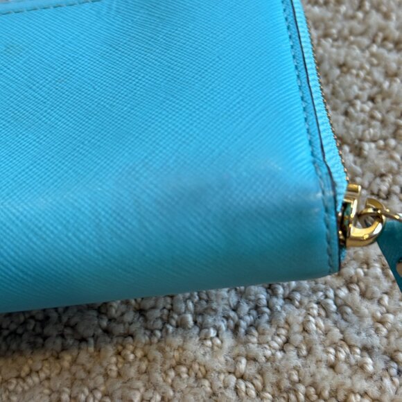 Kate Spade Mikas Pond Lacy Wallet Saffiano Leather  Zip Around Robins Egg Blue - Picture 7 of 16
